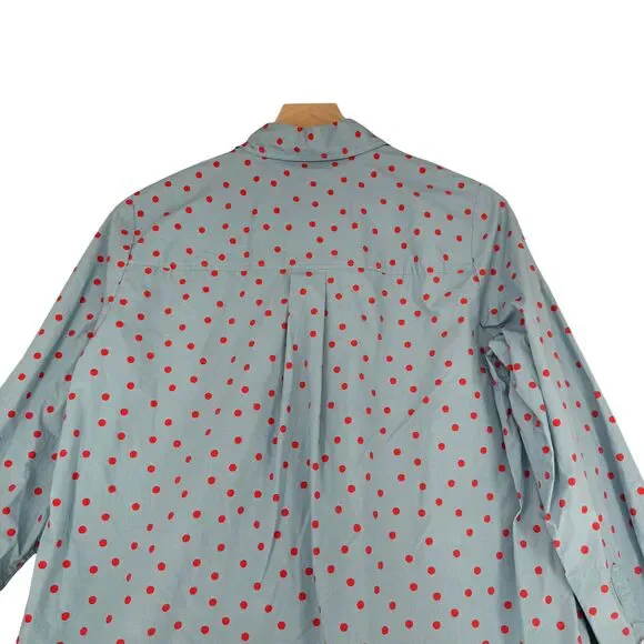 Boden Sienna Shirt 10 US Blue Red Polka Dot Button Up Cotton Classic Long Sleeve - Picture 9 of 13